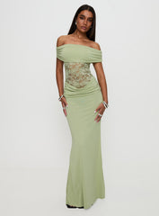 Gwendolen Off The Shoulder Maxi Dress Green