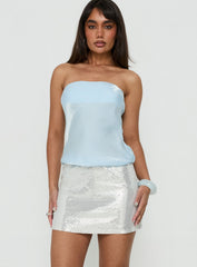 Rosabetta Strapless Tiered Mini Dress Blue / Silver