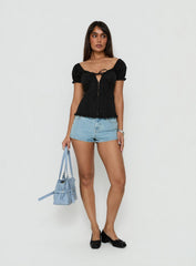 Fabiella Puff Sleeve Blouse Top Black