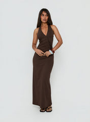 Cadira Ruched Halter Maxi Dress Chocolate