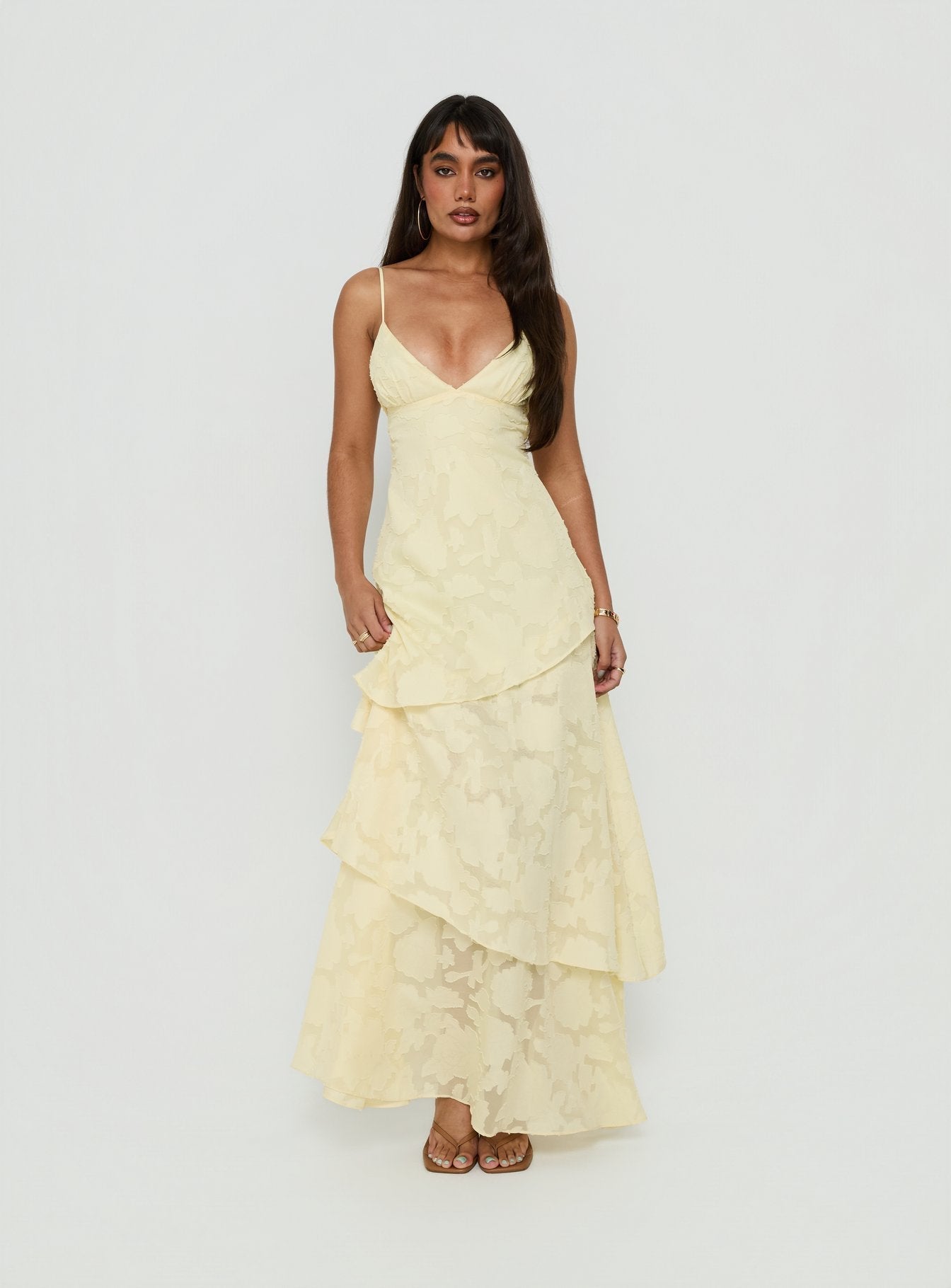 Lyricah Tiered Tie Back Maxi Dress Yellow