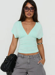Mattey Cinched V Neck Top Turquoise