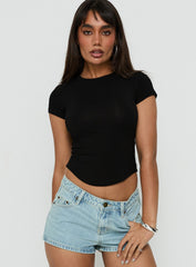 Valentinna Short Sleeve Curved Hem Top Black