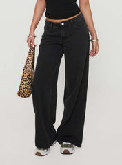 Ramos Low Rise Wide Leg Denim Jeans Washed Black Tall
