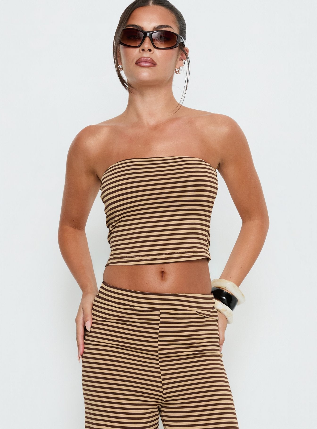 Timora Strapless Top Brown Stripe