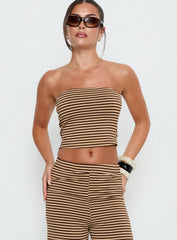 Timora Strapless Top Brown Stripe