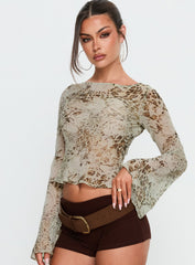 Edeline Bias Cut Long Sleeve Top Multi Animal