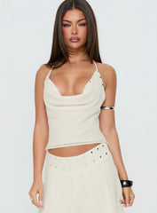 Gemmina Halter Sequin Top Cream