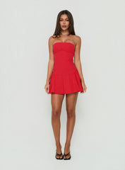 Austina Strapless Drop Waist Mini Dress Red