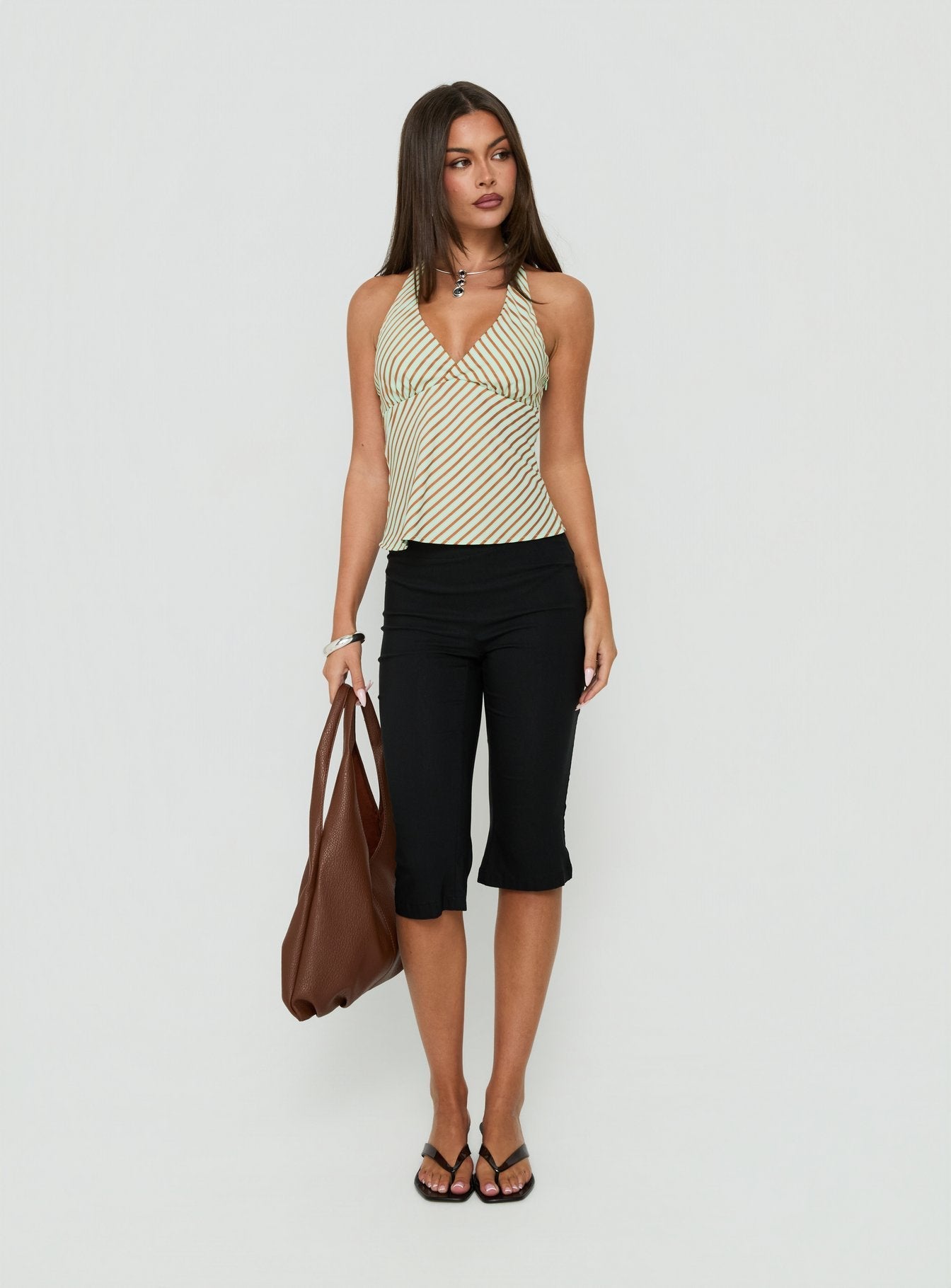 Golden Drift Halter Top Sage / Orange Stripe
