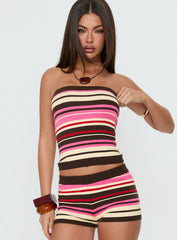 Cleoh Strapless Top Pink / Brown Stripe