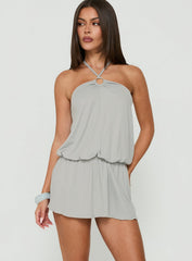 Roksy Tie Neck Drapey Romper Grey