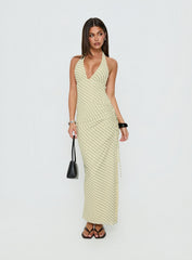 Adolena Halter Ruched Maxi Dress Yellow Stripe