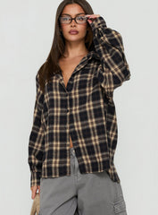 Caydence Long Sleeve Button Down Flannel Top Check Multi