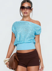 Marysa Sequin Knit Blouson Top Blue
