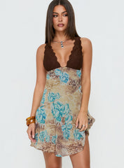 Edeni Lace Splice Halter Mini Dress Multi