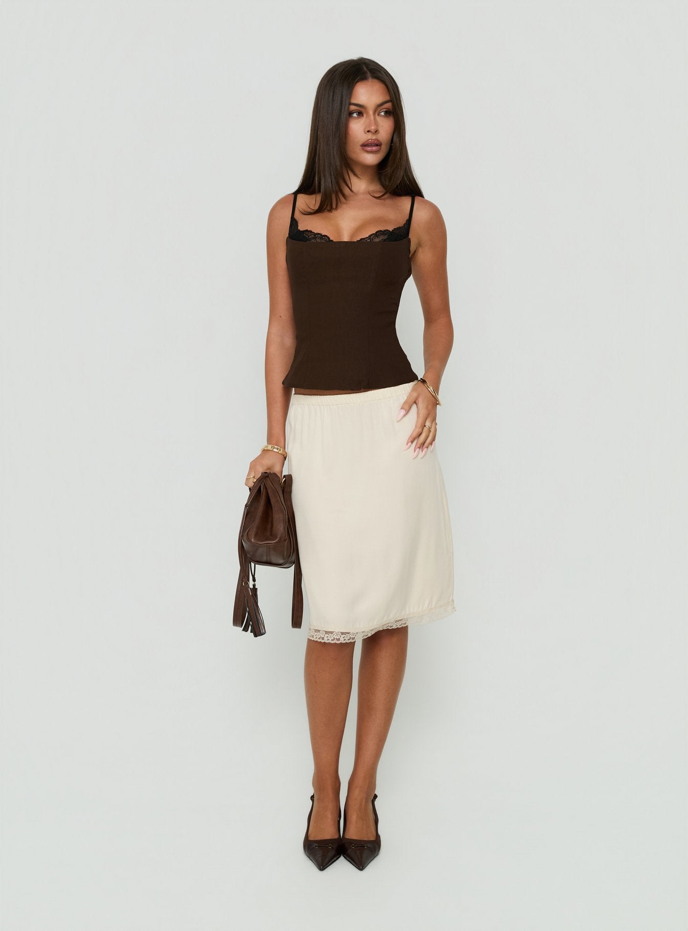 Bella Lace Trim Midi Skirt Butter