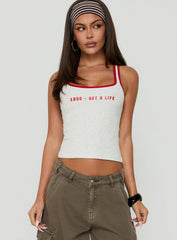 1800 Get A Life Graphic Racer Back Tank Grey / Red