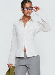 Eryx Tie Back Button Up Top White Pinstripe