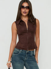 Nyra Zip Through Vest Top Brown