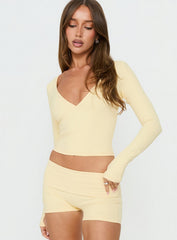 New Horizons Long Sleeve V Neck Top Butter Yellow