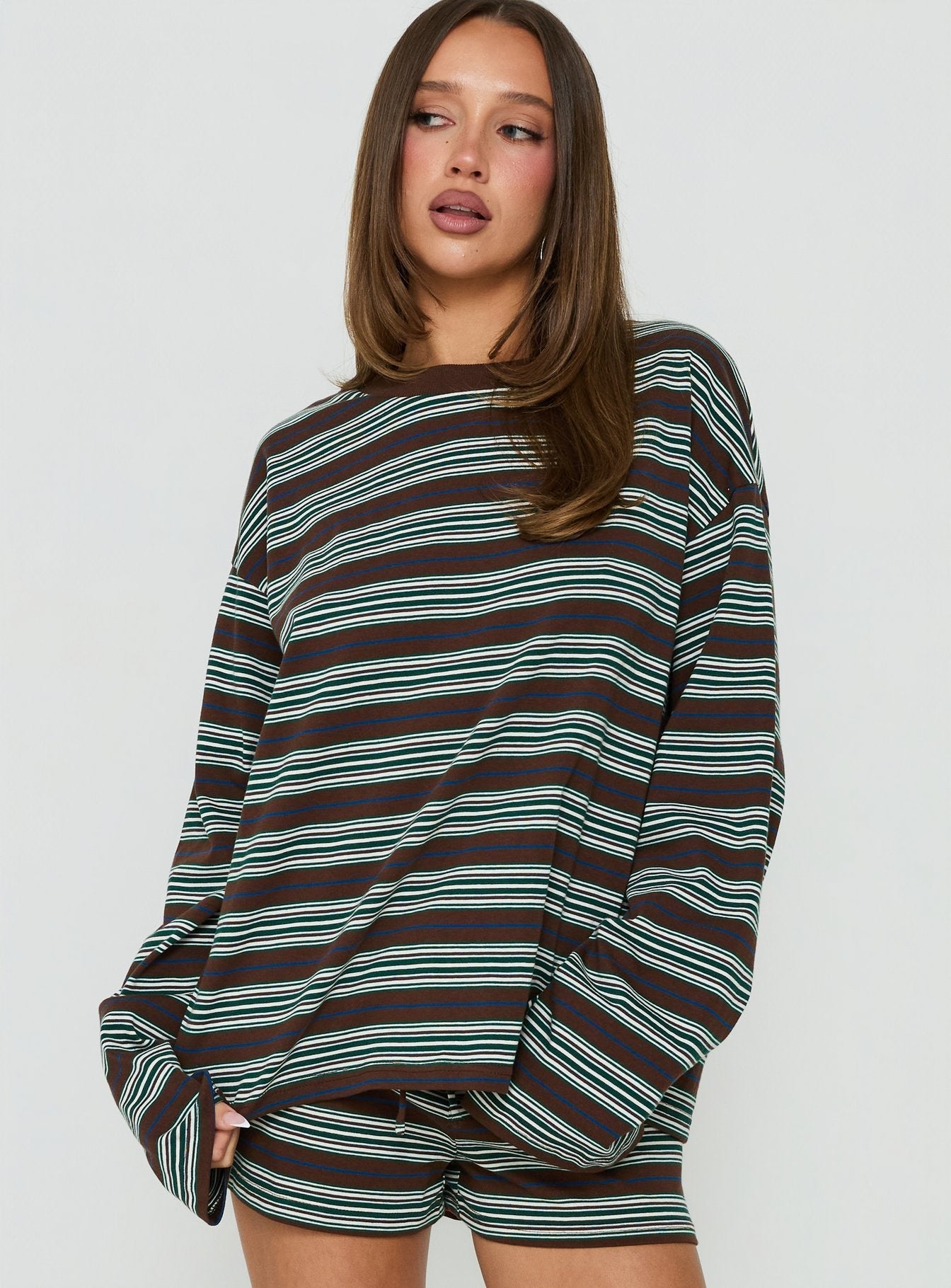 Settle Down Long Sleeve Top Brown Stripe