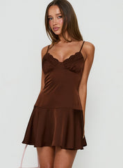 Starissa Lace Trim Mini Dress Chocolate