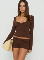 Daily Define Ruched Tie Side Micro Shorts Brown
