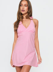 Stassia Halter Mini Dress Pink Stripe
