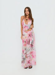 Karzi Chiffon Maxi Skirt Pink Floral