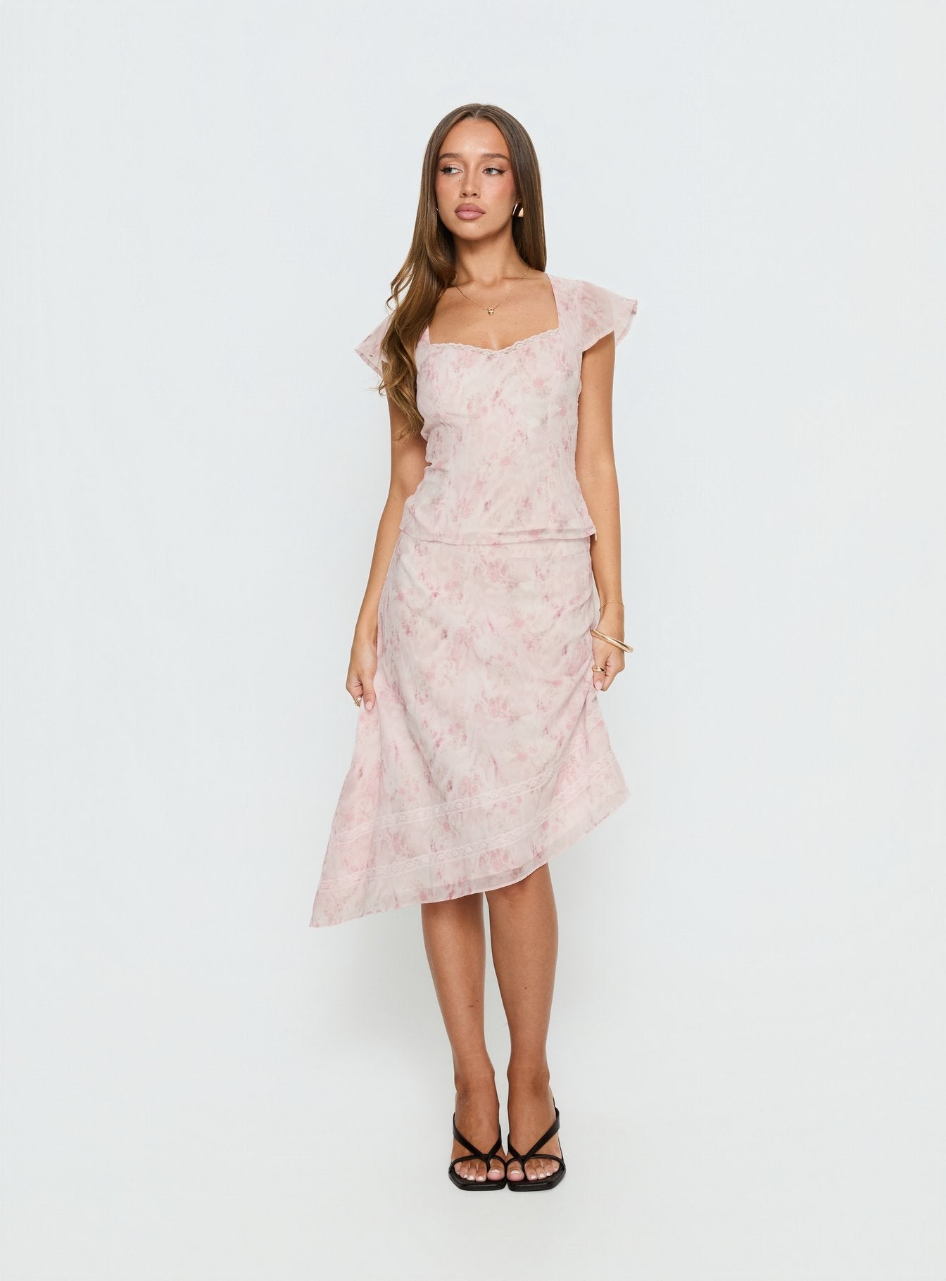 Avaline Asymmetrical Midi Skirt Pink