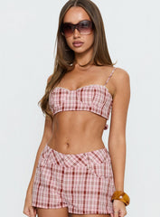 Kosi Micro Crop Bra Top Pink Check