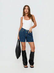 Dreamful Relaxed Longline Denim Shorts Mid Blue Wash