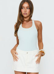 Talie Button Detail Halter Bodysuit Blue