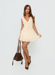 Fawnia Frill Ruched Mini Dress Cream