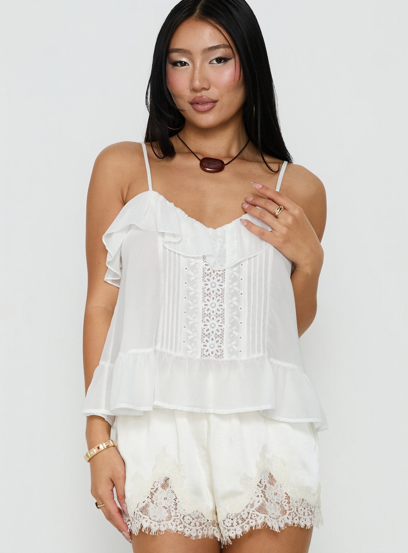 Somnielle Frill Lace Detail Top White