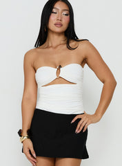 See Me Soon Strapless Hardware Detail Bodysuit White
