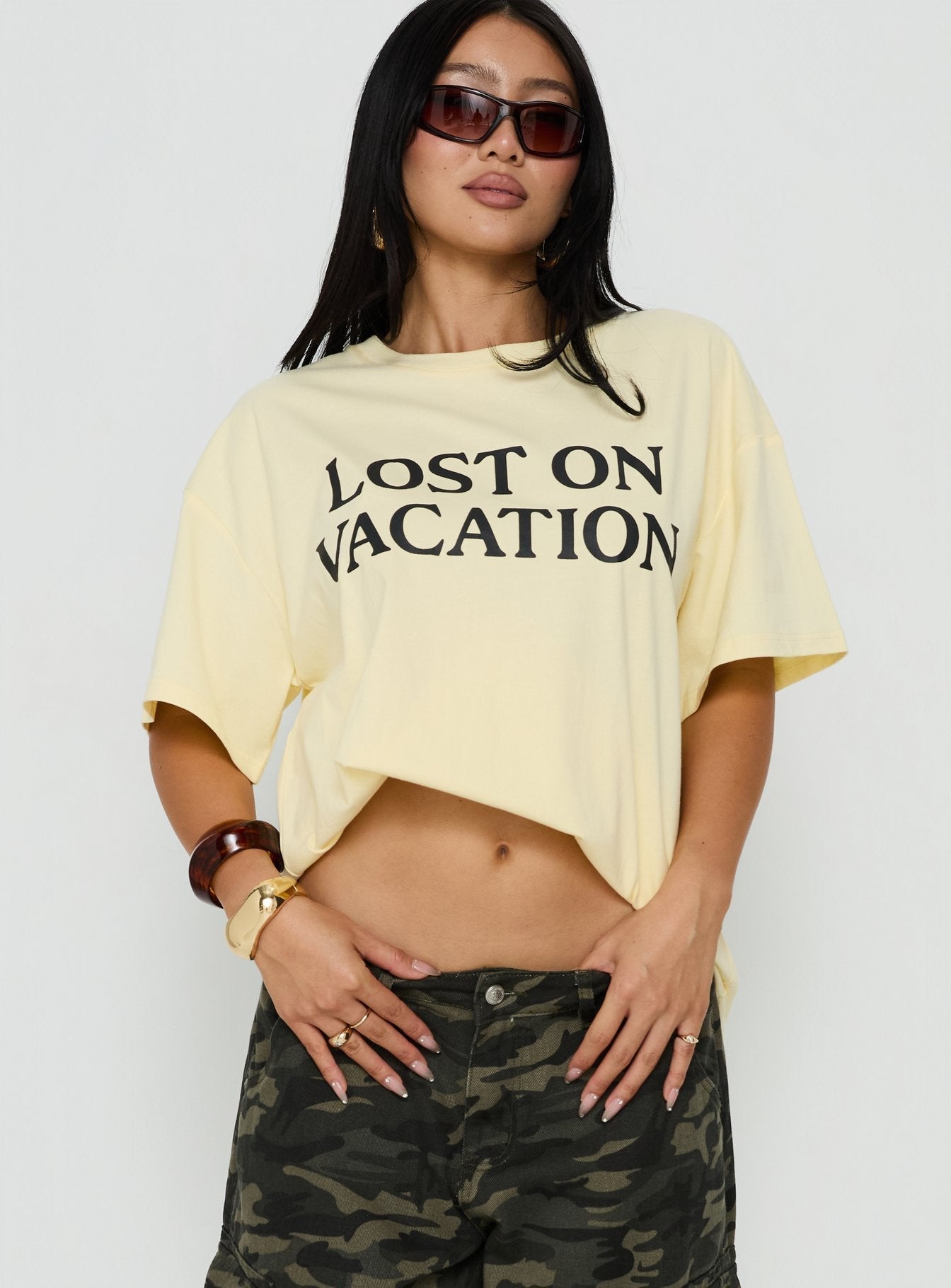 Lost On Vacation Oversized Tee Yellow