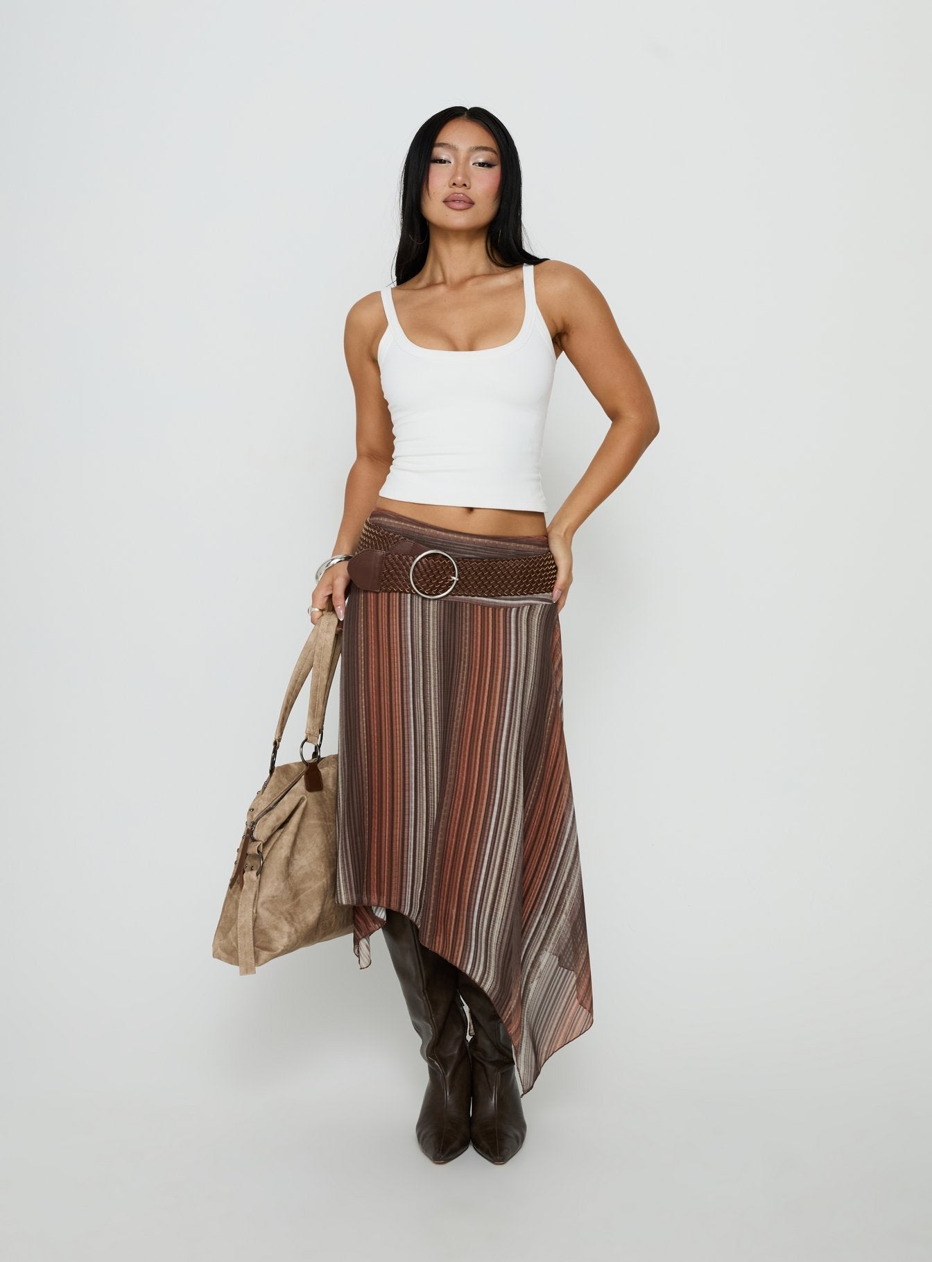 Massino Asymmetrical Midi Skirt Multi Stripe