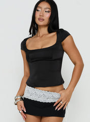 Willema Satin Scoop Tailored Top Black