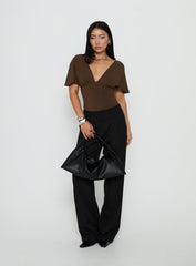 Yevenna Batwing Plunge Bodysuit Chocolate
