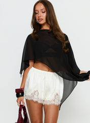 Parisse Satin Lace Trim Shorts Off White