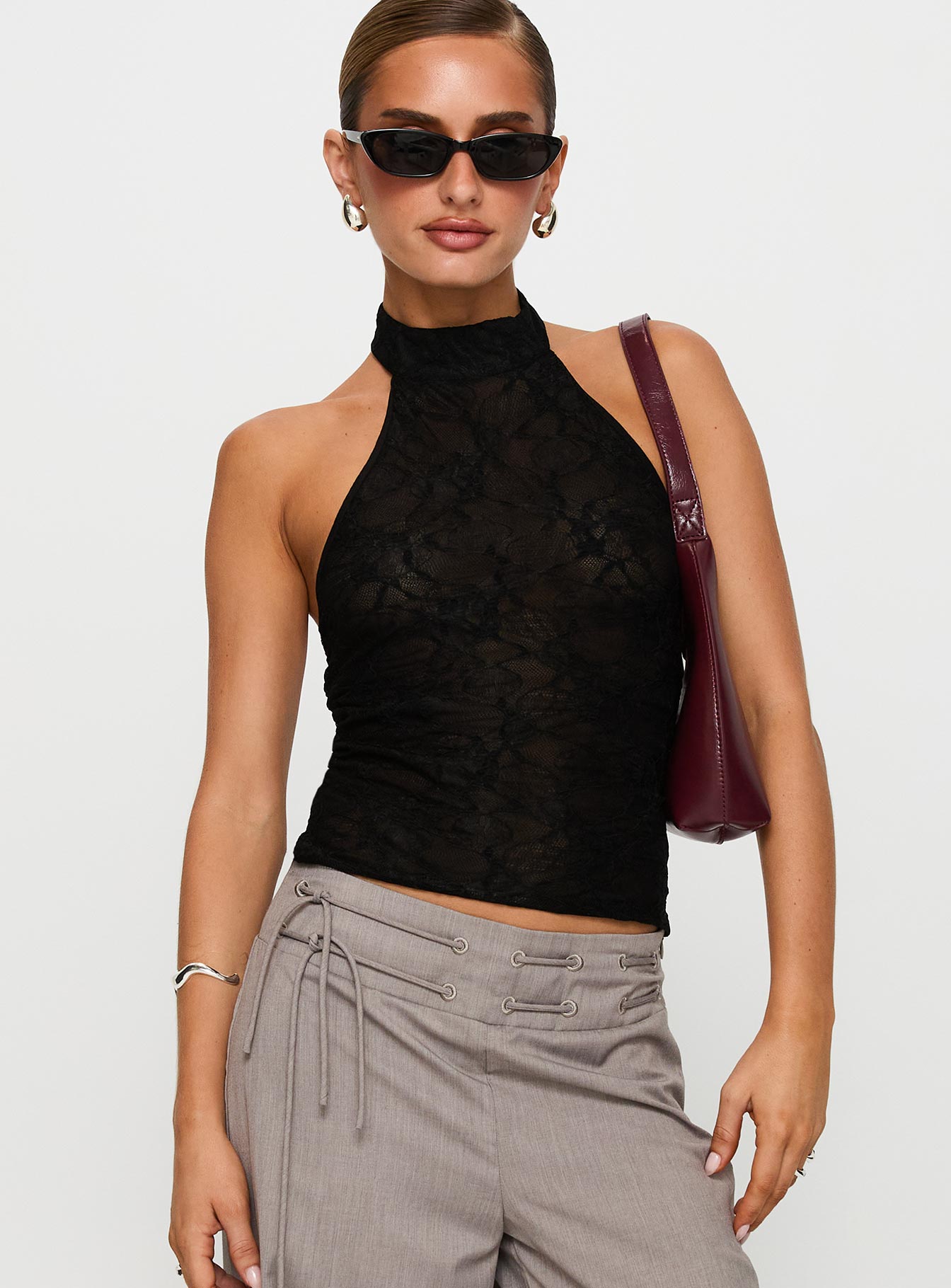 Hotter Than Fire Lace Halter Top Black
