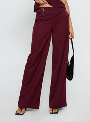 Jinny Relaxed Buckle Tailored Pants Berry Pinstripe