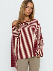 Ralyssa Off Shoulder Long Sleeve Top Red Stripe