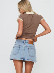 Nicolina Low Rise Denim Mini Skirt Ice Blue Wash Tall