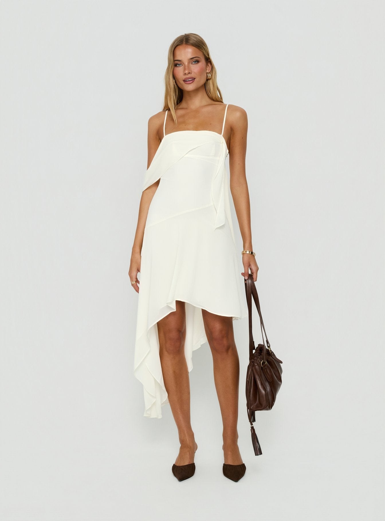Massey Bust Draping Low Back Midi Dress Off White