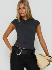 Daily Define Wrap Over Short Sleeve Top Slate Grey