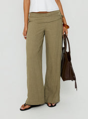 Silver Moon Linen Blend Tie Pants Olive Green