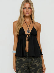 Top Form Tie Front Halter Top Black